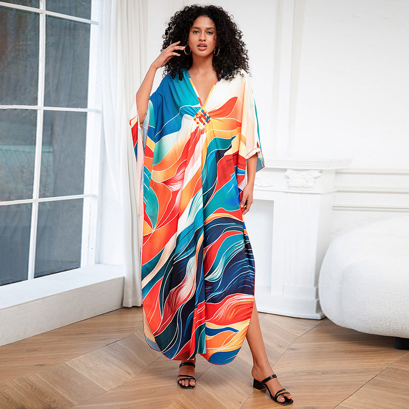 Print Holiday Loose Plus Size Robe Beach Cover-up Dress