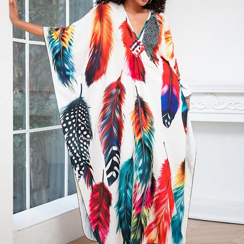 Print Holiday Loose Plus Size Robe Beach Cover-up Dress