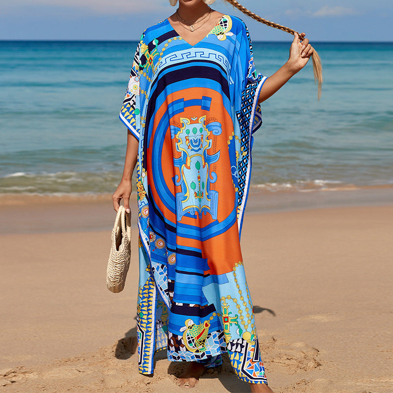 Printed Beach Cover-up Vacation Seaside Swimsuit Bikini Beach Dress