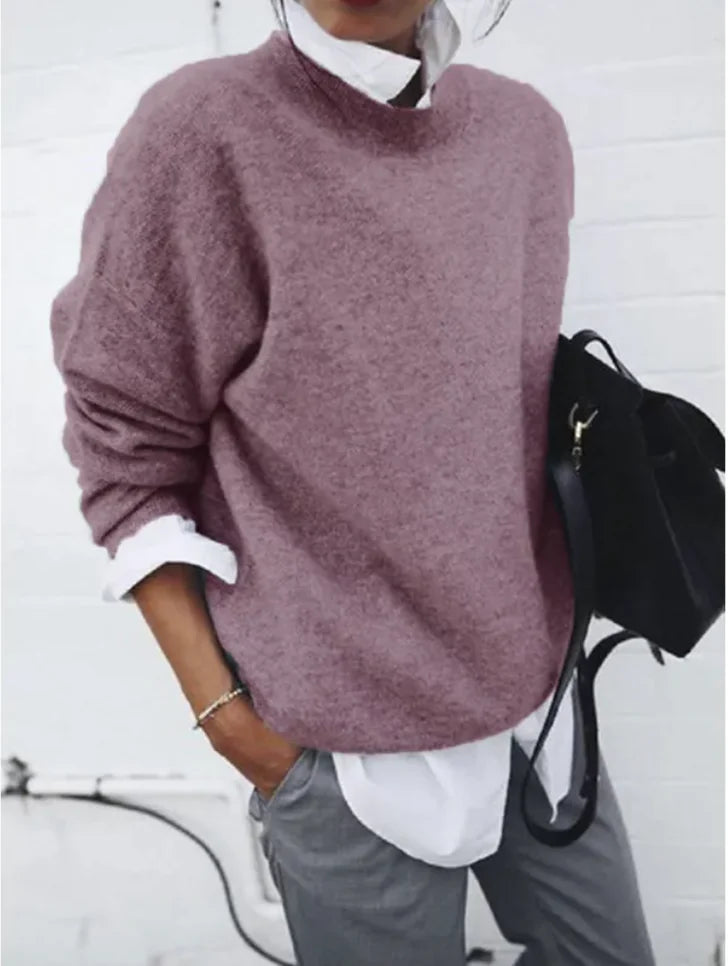 "Women's Solid Color Knit Pullover Sweater - Long Sleeve Fall/Winter Top"