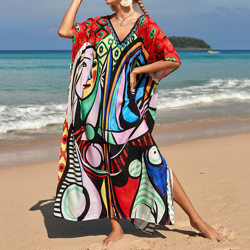 Printed Beach Cover-up Vacation Seaside Swimsuit Bikini Beach Dress