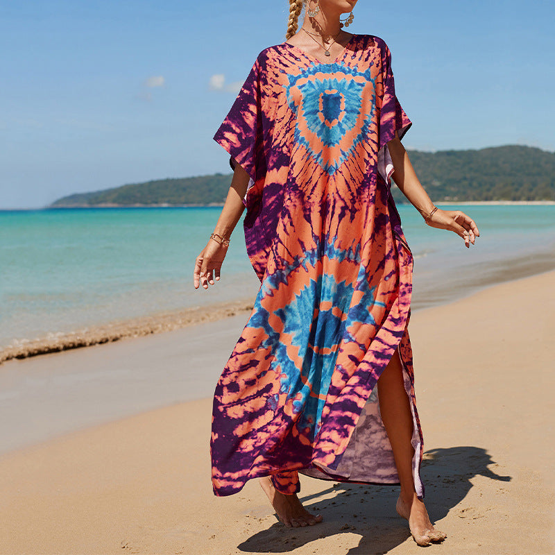 Printed Beach Cover-up Vacation Seaside Swimsuit Bikini Beach Dress