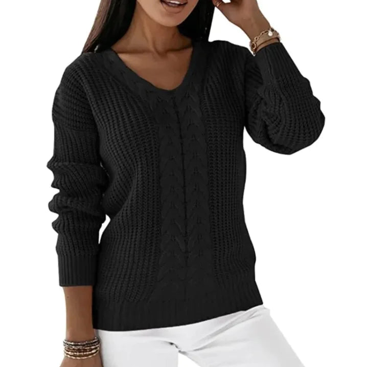 Cozy Twist V-Neck Knit Pullover