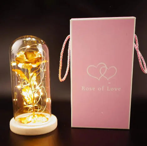 Enchanted Forever Rose Flower in Glass LED Light Christmas Decoration