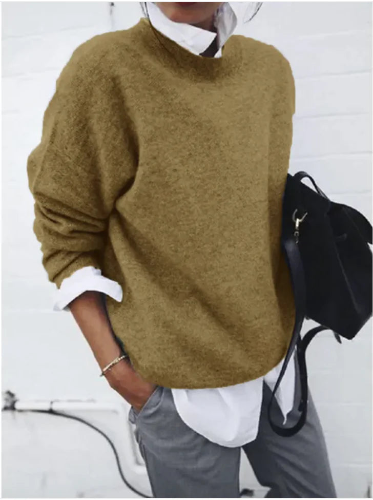 "Women's Solid Color Knit Pullover Sweater - Long Sleeve Fall/Winter Top"