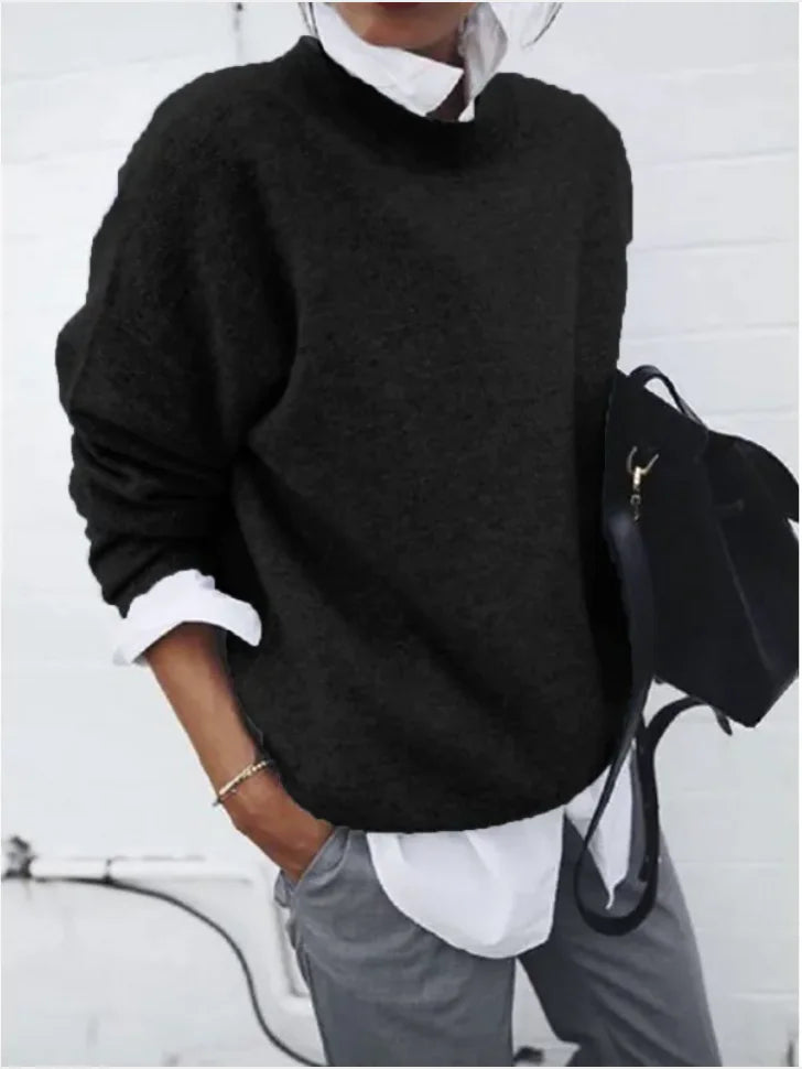 "Women's Solid Color Knit Pullover Sweater - Long Sleeve Fall/Winter Top"