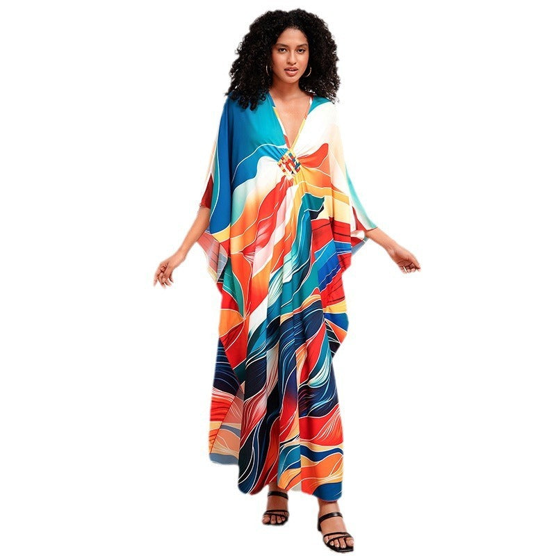 Print Holiday Loose Plus Size Robe Beach Cover-up Dress