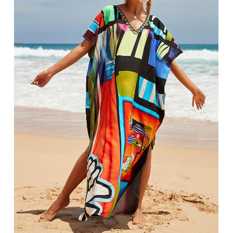 Printed Beach Cover-up Vacation Seaside Swimsuit Bikini Beach Dress