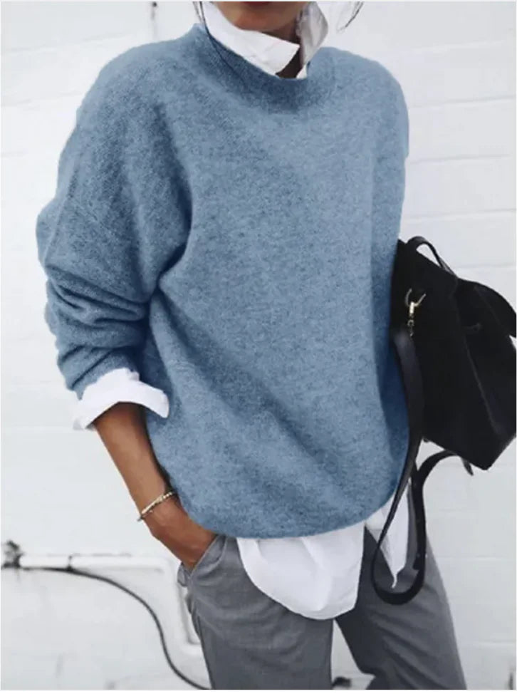 "Women's Solid Color Knit Pullover Sweater - Long Sleeve Fall/Winter Top"