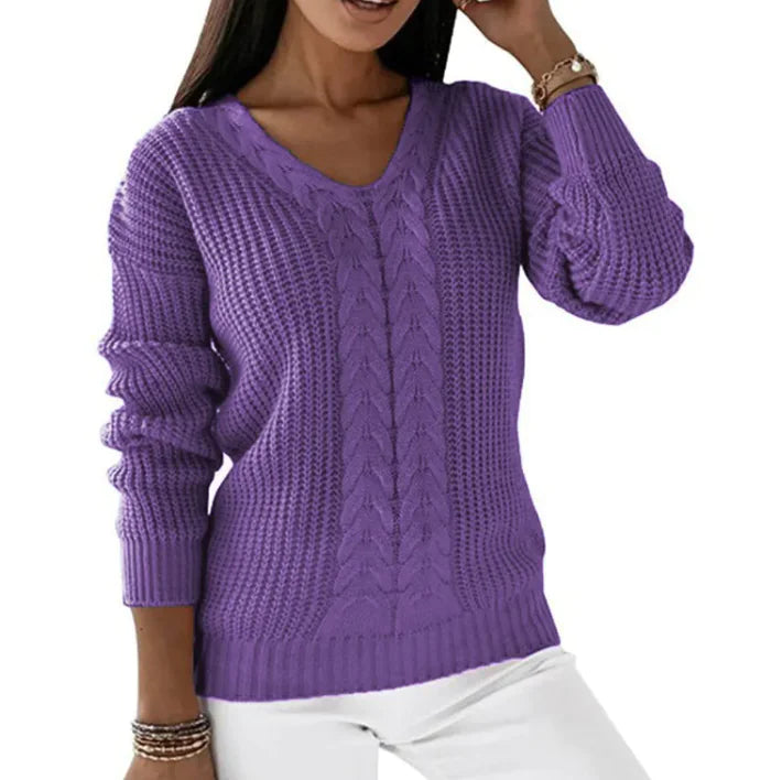 Cozy Twist V-Neck Knit Pullover